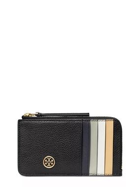 Tory Burch Robinson Zip Card Case with color block Detail